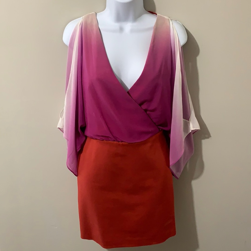 Bebe Wide sleeve deep v-neck dress